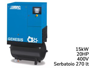 Compressore rotativo a vite ABAC Genesis 15kW velocità fissa su serbatoio 270lt