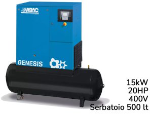 Compressore rotativo a vite ABAC Genesis 15kW velocità fissa su serbatoio 500lt