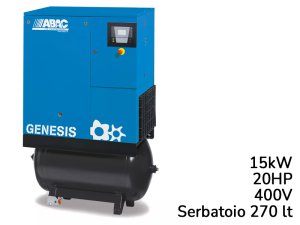 Compressore rotativo a vite ABAC Genesis I 15kW velocità variabile su serbatoio 270lt
