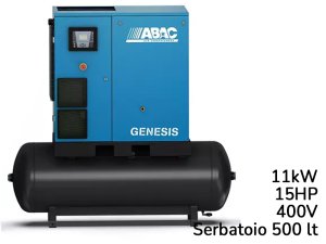 Compressore rotativo a vite ABAC Genesis I 11kW velocità variabile su serbatoio 500lt