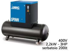 Compressore a vite con centralina ABAC Spinn 2,2 400V avviamento diretto su serbatoio 200lt