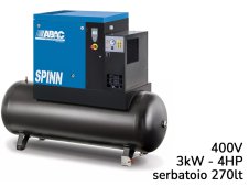 Compressore con centralina ABAC Spinn E 3 400V avviamento diretto, essiccatore e serbatoio 270lt