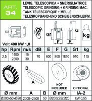 Levigatrice a nastro telescopico Aceti con smerigliatrice a mola, 1,9kW 400V