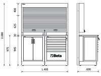 Arredo modulare per officina Beta RSC50 B 1495x690x2000mm con parete portautensili