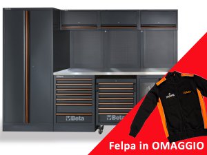 Arredamento modulare per officina Beta C45PROX con piano in acciaio inox + felpa in OMAGGIO