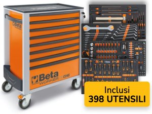 Cassettiera mobile Beta Worker BW 2400S 8/E-L con 8 cassetti e 398 utensili inclusi