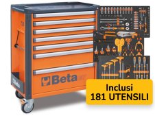 Cassettiera mobile Beta C37/7 con 7 cassetti e 181 utensili inclusi per la manutenzione generale