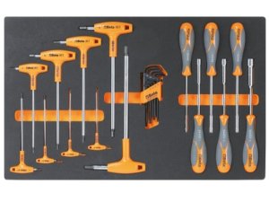 Assortimento 23 chiavi maschio esagonali, Torx e bussole Beta M60 in termoformato morbido EVA