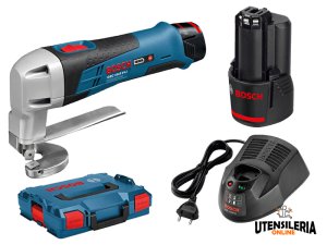 Bosch cesoia per lamiera GSC 12V-13 con 2 batterie 2.0 Ah e valigetta