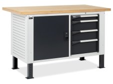 Banco da lavoro regolabile Fami Master BR 150cm piano in legno, armadio e 4 cassetti