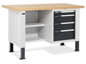 Banco da lavoro regolabile Fami Master BR 150cm piano in legno 4 cassetti e pannelli laterali