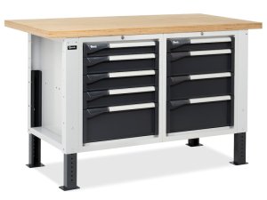 Banco da lavoro regolabile Fami Master BR 150cm piano in legno e 2 cassettiere a 4 cassetti