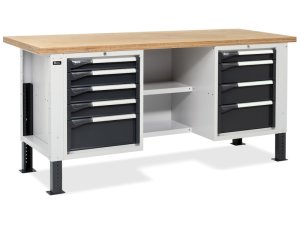 Banco da lavoro regolabile Fami Master BR 200cm piano in legno 2 cassettiere e 2 semipiani