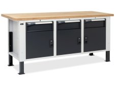 Banco da lavoro regolabile Fami Master BR 200cm piano in legno e 3 armadi con cassetto e porta