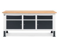 Banco da lavoro regolabile Fami WORK2011 200cm bicolore piano in legno, 3 armadi e 3 cassetti
