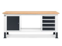 Banco da lavoro regolabile Fami WORK2005 200cm bicolore piano in legno, armadietto e 4 cassetti