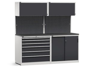Arredo modulare Fami GARAGE052 piano gommato, cassettiera e armadio ante scorrevoli, 2040mm