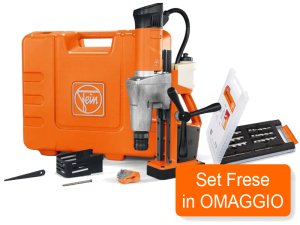 Trapano magnetico Fein KBM 50 UQW con punta a corona per metallo, 1200W + Set frese in OMAGGIO