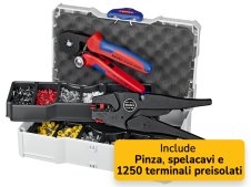 Knipex cassetta con crimpatrice, spelatrice ed assortimento 1250 terminali a bussola preisolati