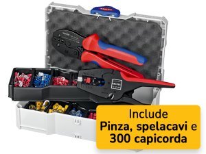 Knipex cassetta con pinza PreciForce, spelatrice MultiStrip 10 ed assortimento 300 capicorda