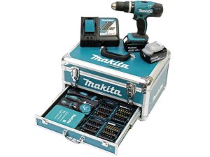 Trapano avvitatore a percussione Makita 18V LXT con 2 batterie 3.0Ah, valigetta e 96 accessori