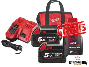 Energy Kit M18 NRG-502 18V 2 batterie 5Ah+ caricabatterie+ borsa + batteria 2Ah in OMAGGIO