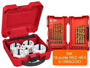 Set 13 seghe a tazza bi-metalliche Milwaukee Hole Dozer, 20-76mm + Set punte RED HEX in OMAGGIO