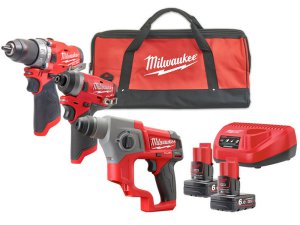 Kit Milwaukee 12V Trapano FPD2 + Avvitatore impulsi FID2 + Tassellatore CH