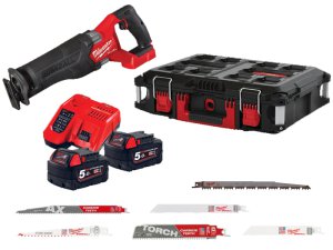 Sega dritta Milwaukee M18 Fuel Sawzall FSZ con 2 batterie, valigetta e 95 accessori