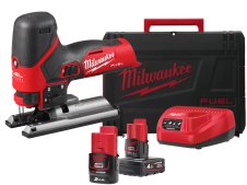Seghetto alternativo per legno Milwaukee M12 Fuel FJS con 2 batterie, caricabatterie e valigetta