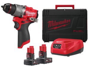 Trapano avvitatore Milwaukee M12 Fuel FDD2 con 2 batterie, caricabatterie e valigetta