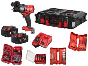 Trapano con percussione Milwaukee M18 Fuel FPD3 con 2 batterie, valigetta e 95 accessori