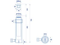 Cilindro idraulico corsa lunga semplice effetto OMCN 362/HM ritorno a molla h.780mm, 30 Ton