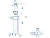 Cilindro idraulico corsa lunga semplice effetto OMCN 363/HM ritorno a molla h.745mm, 50 Ton