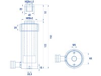 Cilindro idraulico semplice effetto pistone forato OMCN 366/B ritorno a molla h.152mm, 12 Ton
