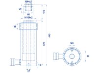 Cilindro idraulico semplice effetto pistone forato OMCN 367 ritorno a molla h.445mm, 24 Ton