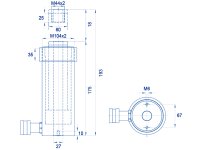 Cilindro idraulico semplice effetto pistone forato OMCN 367/A ritorno a molla h.193mm, 24 Ton