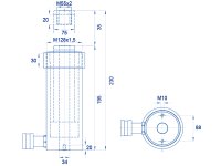 Cilindro idraulico semplice effetto pistone forato OMCN 367/B ritorno a molla h.230mm, 37 Ton