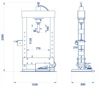 Pressa idraulica OMCN 158 IP con pompa idropneumatica a pedale, 50 ton