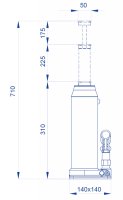 Sollevatore idraulico a bottiglia OMCN 127A, alzata 710mm portata 10000 Kg