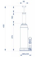 Sollevatore idraulico a bottiglia OMCN 130A, alzata 430mm portata 50000 Kg