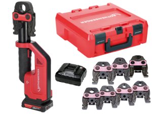 Rothenberger pressatrice Romax Compact III in set con batteria, caricabatterie e 8 ganasce MaxiPro