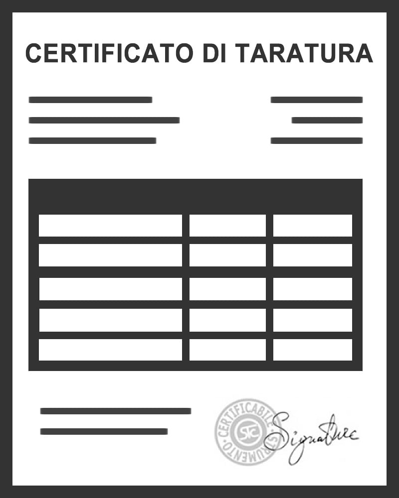 Fax-simile certificato di taratura strumento di misura