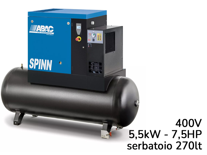 Compressore con centralina ABAC Spinn E 5,5 400V avviamento diretto,  essiccatore e serbatoio 270lt [4152051992]