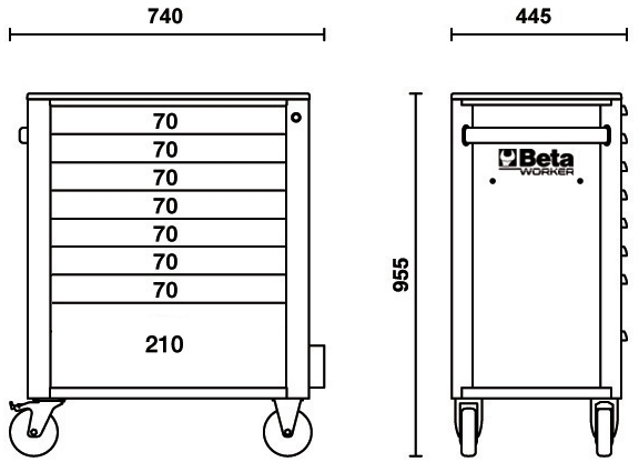 Misure cassettiera Beta BW 2400S 8/I-L con 8 cassetti