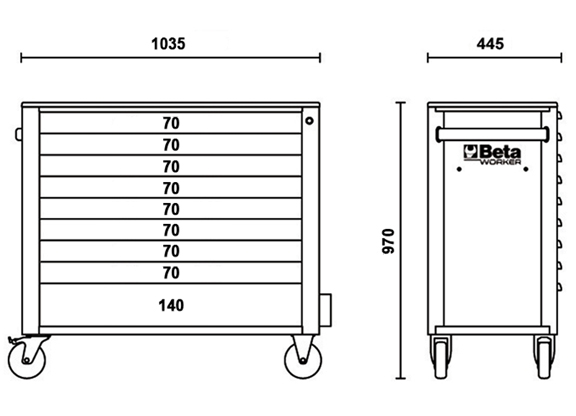 Misure cassettiera Beta BW 2400S XL9/E-XL con 9 cassetti