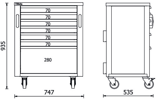 Misure cassettiera Beta RSC50 C7 con 7 cassetti