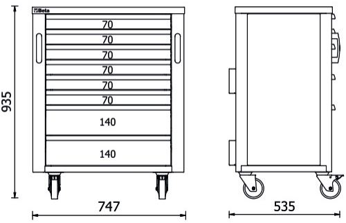 Misure cassettiera Beta RSC50 C8 con 8 cassetti