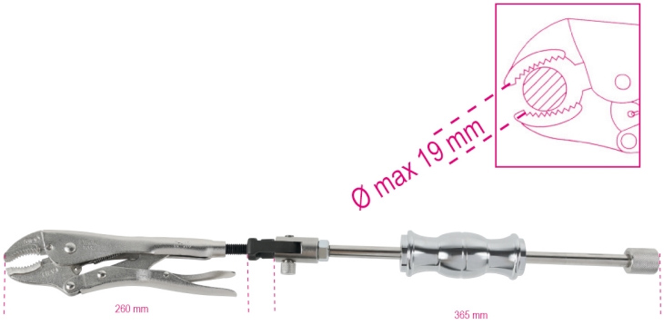 Schema tecnico pinze autobloccanti con massa battente Beta 1068