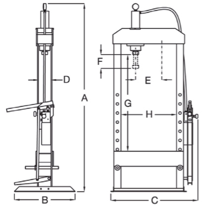 Schema tecnico dimensioni pressa idraulica 3027N 20 Beta